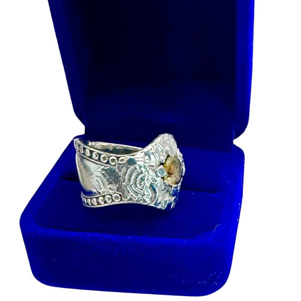 Silver-Plated Spoon Ring With Intricate Boho Metalwork & 6MM Citrine Size 8 - Picture 10 of 16